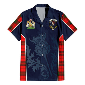 Tartan Vibes Clothing Adair Tartan Short Sleeve Button Up Shirt with Family Crest and Scottish Thistle Vibes Sport Style