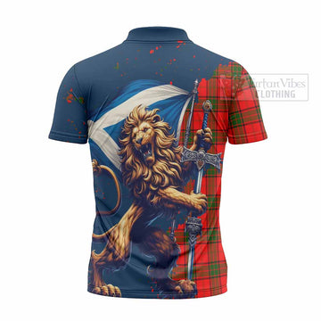 Tartan Vibes Clothing Adair Tartan Family Crest Zipper Polo Shirt with Scottish Majestic Lion