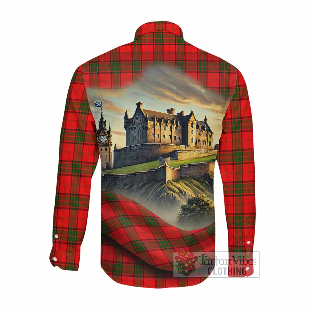 Tartan Vibes Clothing Adair Tartan Family Crest Long Sleeve Button Shirt with Scottish Ancient Castle Style