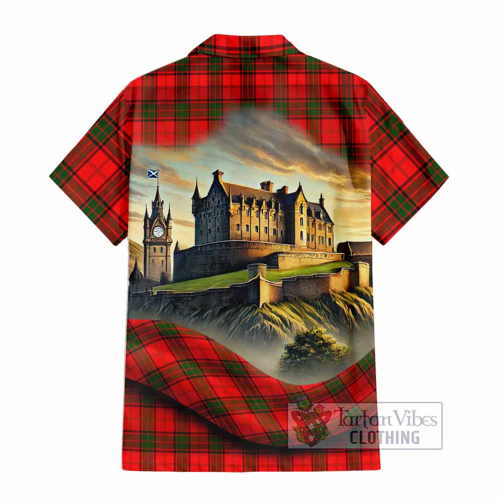 Tartan Vibes Clothing Adair Tartan Family Crest Short Sleeve Button Shirt with Scottish Ancient Castle Style
