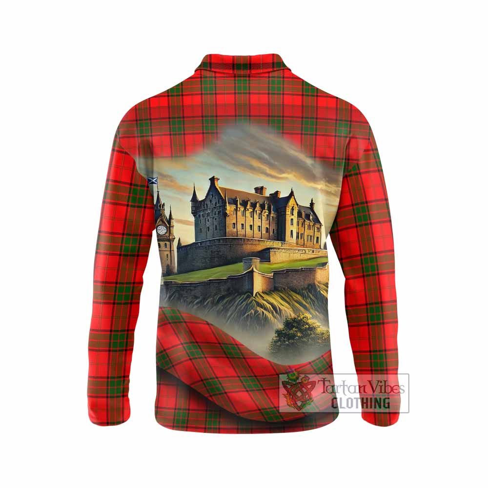 Tartan Vibes Clothing Adair Tartan Family Crest Long Sleeve Polo Shirt with Scottish Ancient Castle Style