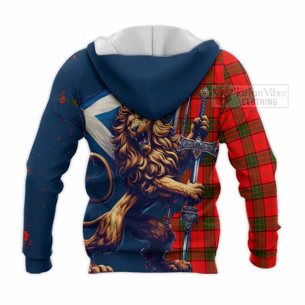 Tartan Vibes Clothing Adair Tartan Family Crest Knitted Hoodie with Scottish Majestic Lion