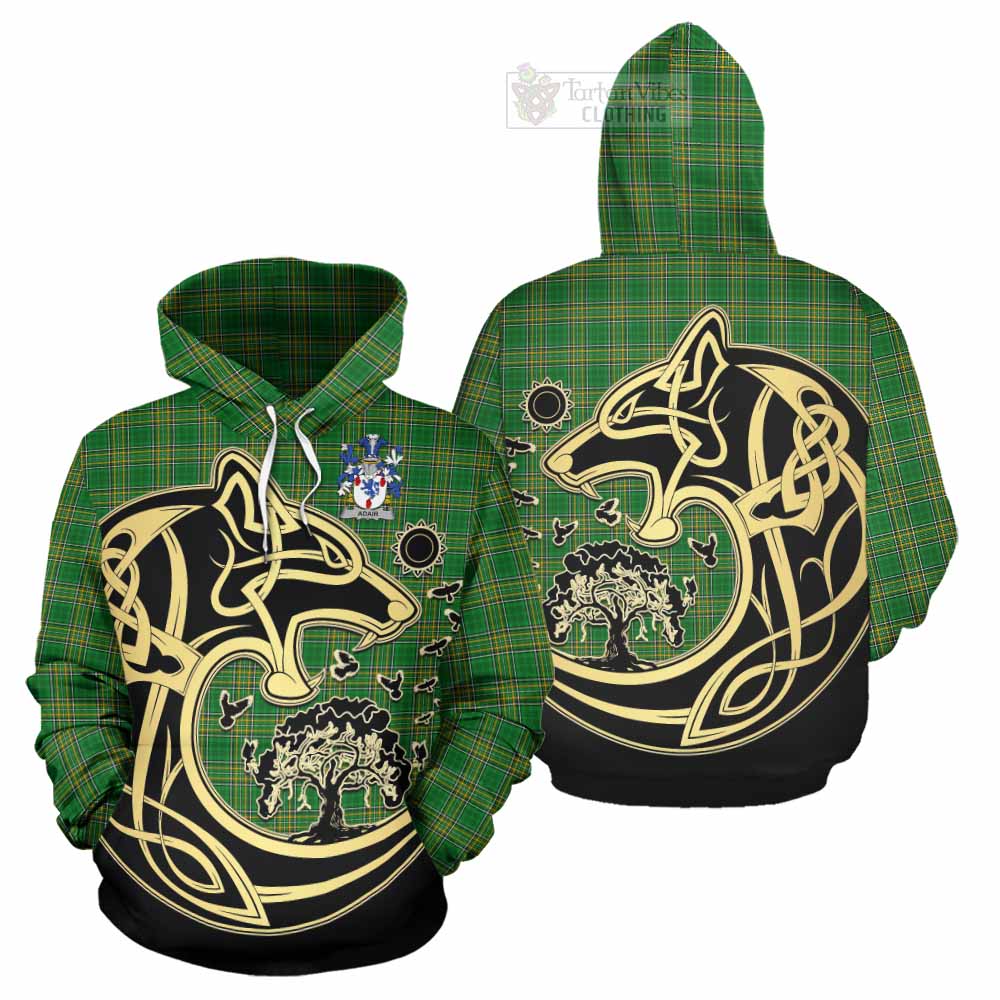 Tartan Vibes Clothing Adair Irish Tartan Hoodie with Coat of Arms Celtic Wolf Style
