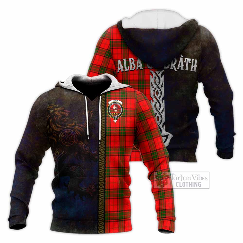 Tartan Vibes Clothing Adair Tartan Family Crest Knitted Hoodie Alba Gu Brath Be Brave Lion Ancient Style