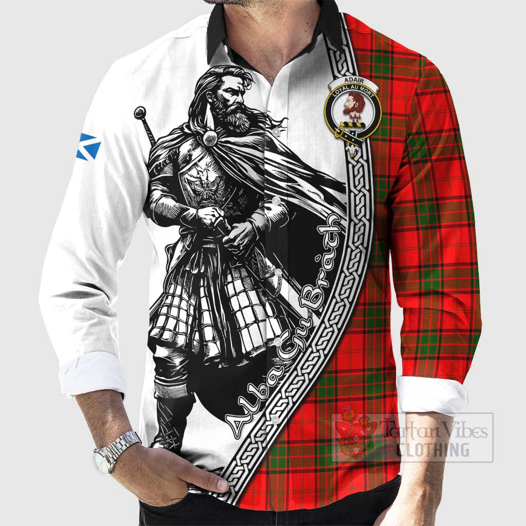 Tartan Vibes Clothing Adair Tartan Clan Crest Long Sleeve Button Shirt with Highlander Warrior Celtic Style
