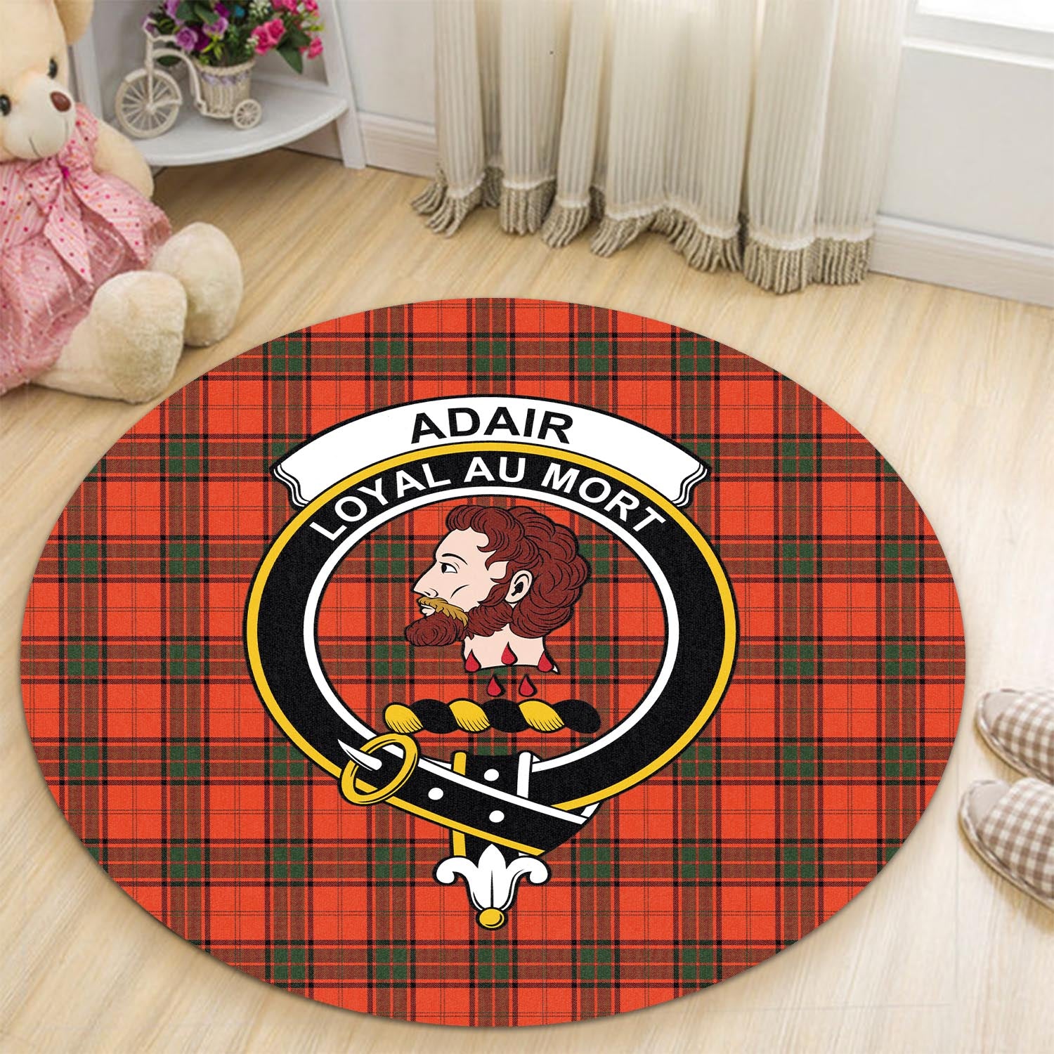 Adair Tartan Round Rug with Family Crest - Tartanvibesclothing