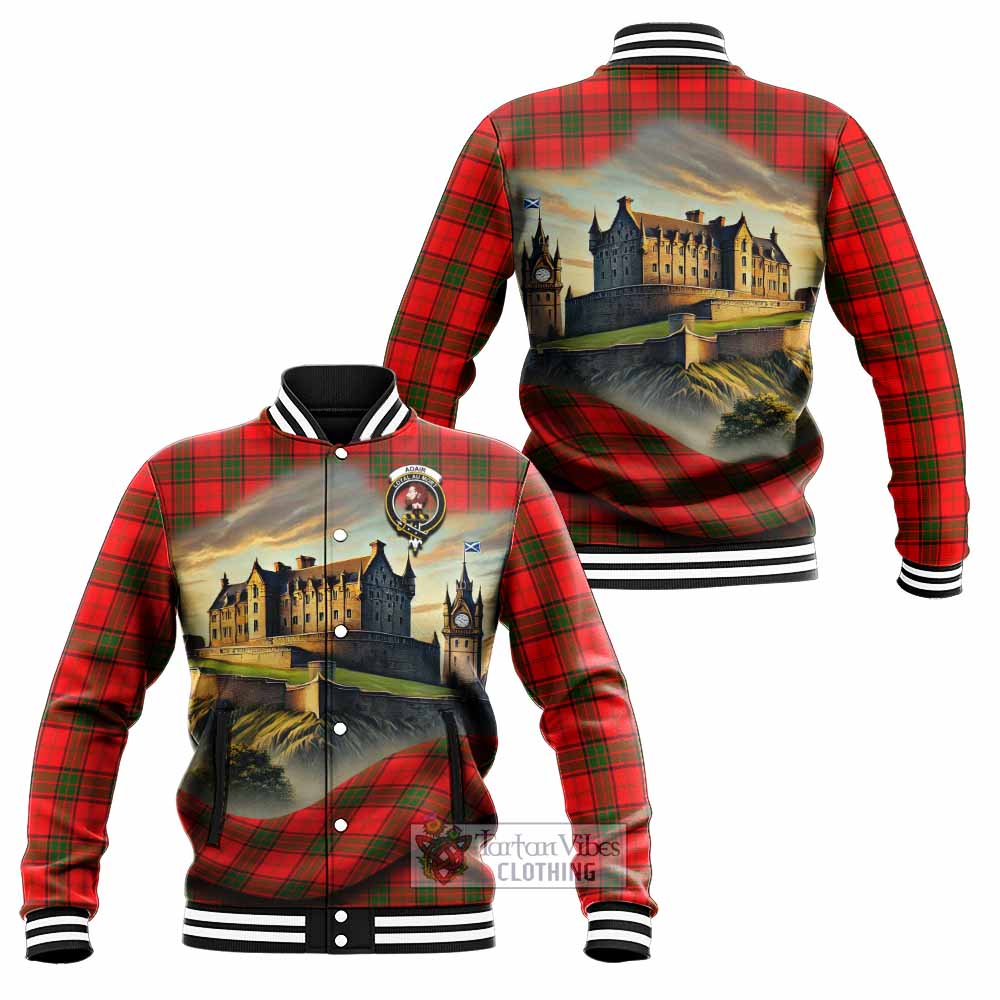 Tartan Vibes Clothing Adair Tartan Family Crest Baseball Jacket with Scottish Ancient Castle Style
