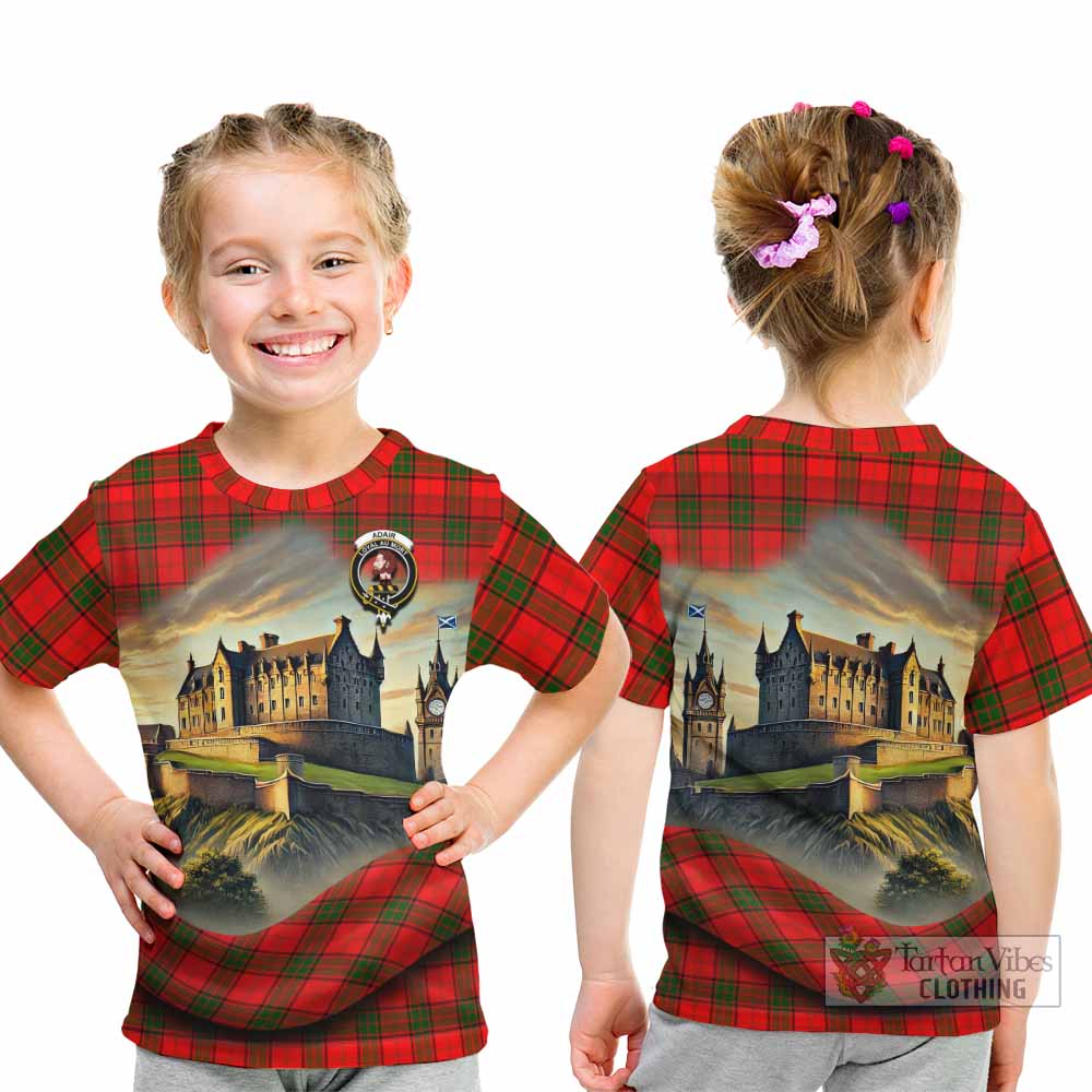 Tartan Vibes Clothing Adair Tartan Family Crest Kid T-Shirt with Scottish Ancient Castle Style