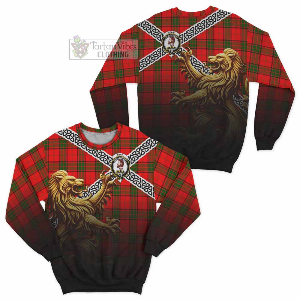 Tartan Vibes Clothing Adair Crest Tartan Sweatshirt with Golden Lion Emblem Celtic Style