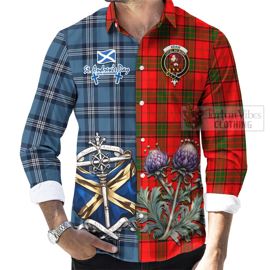 Tartan Vibes Clothing Adair Tartan Long Sleeve Button Shirt Happy St. Andrew's Day Half Tartan Style