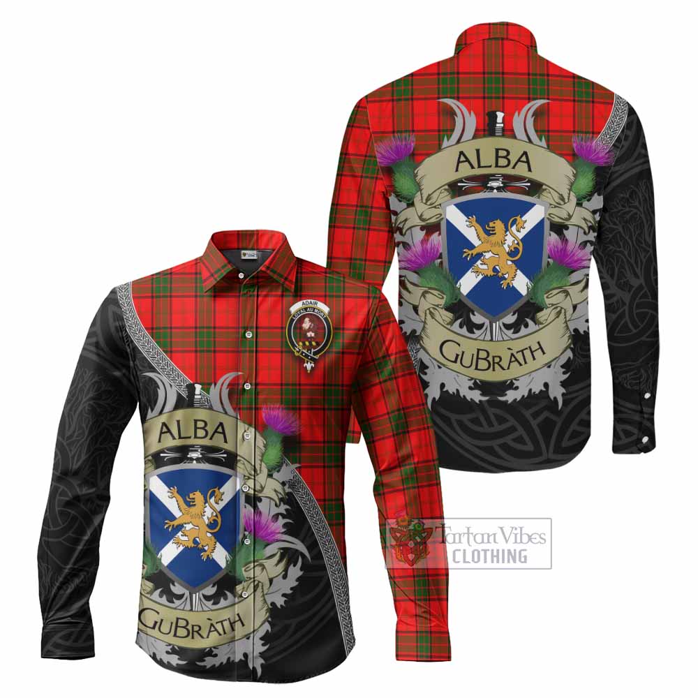 Tartan Vibes Clothing Adair Tartan Family Crest Long Sleeve Button Shirt Lion Rampant Royal Thistle Shield Celtic Inspired