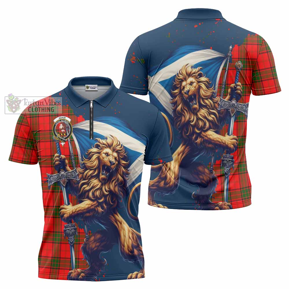 Tartan Vibes Clothing Adair Tartan Family Crest Zipper Polo Shirt with Scottish Majestic Lion