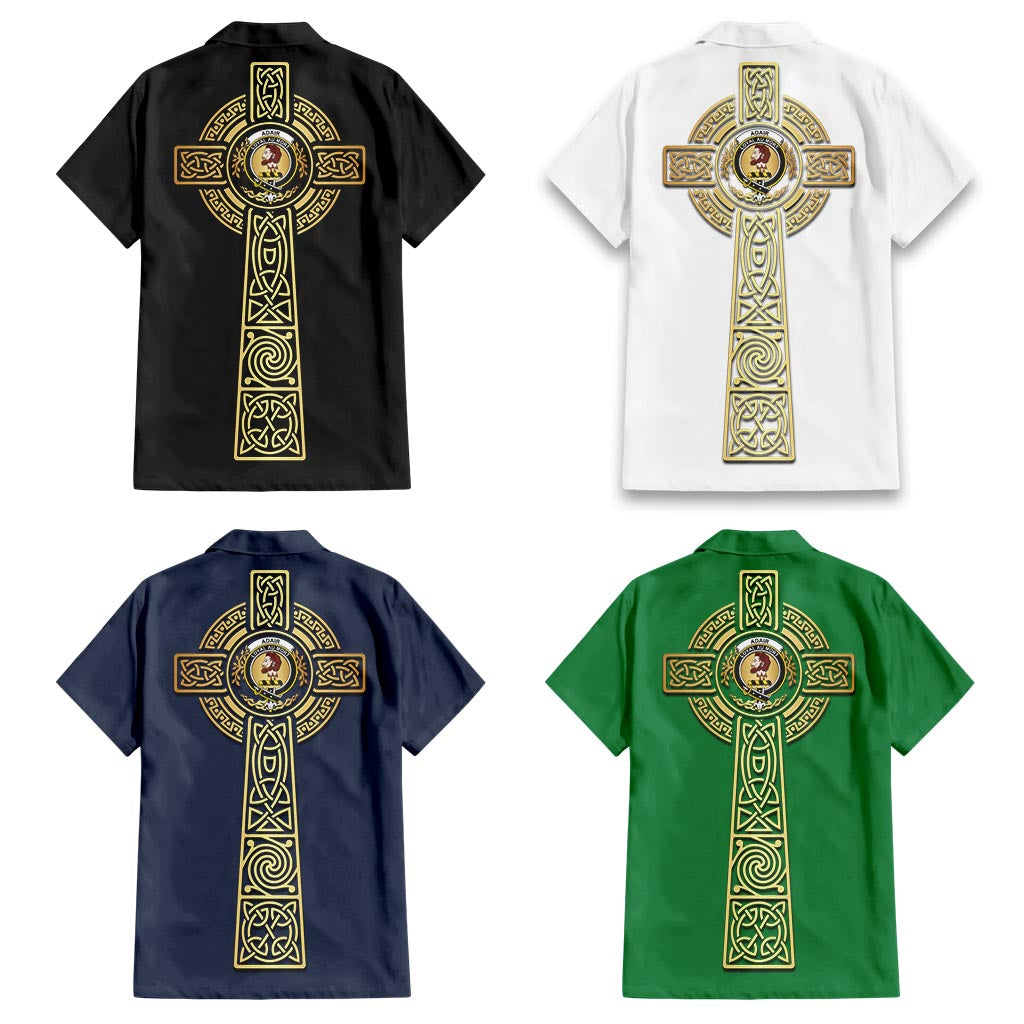 Adair Clan Mens Short Sleeve Button Up Shirt with Golden Celtic Tree Of Life - Tartanvibesclothing