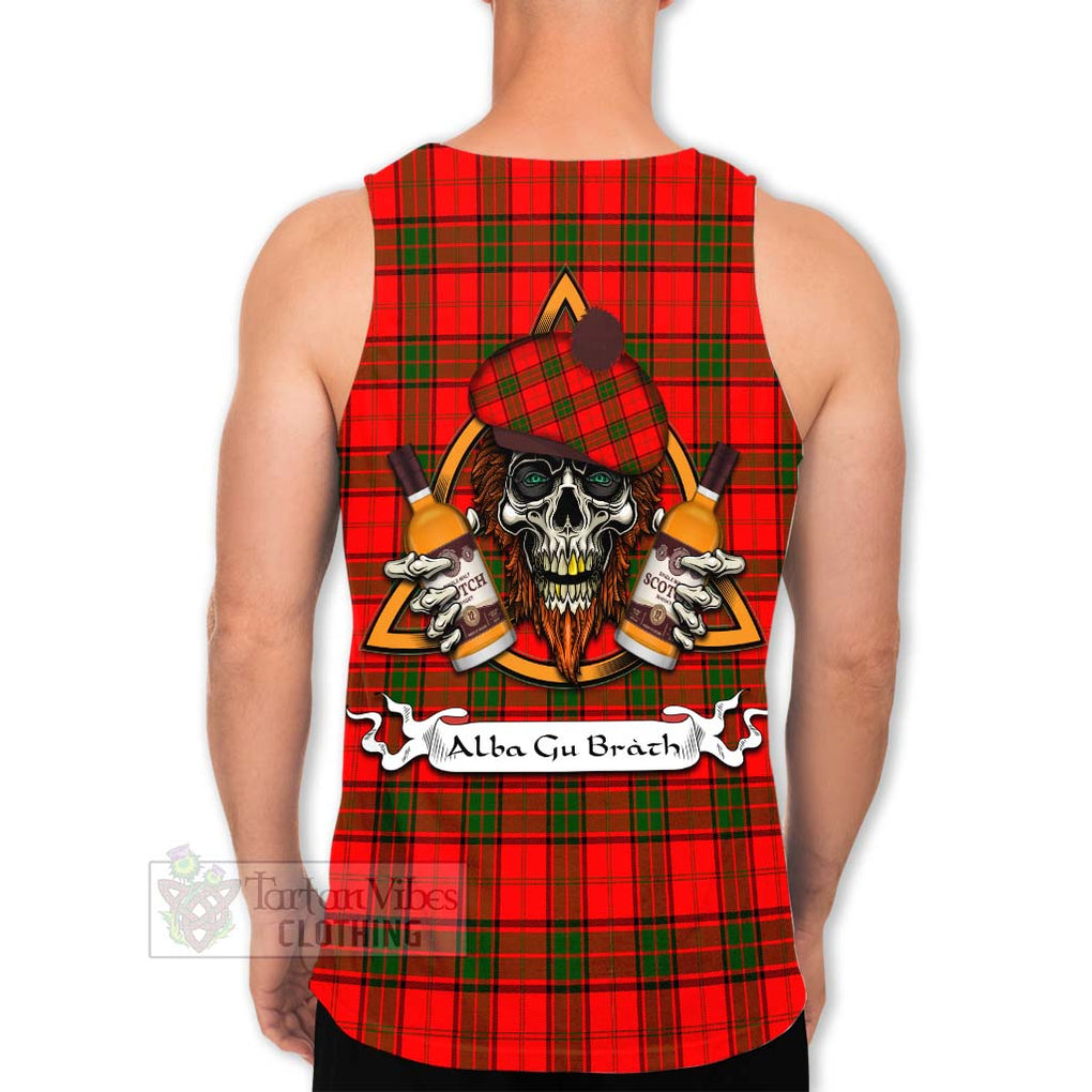 Tartan Vibes Clothing Adair Tartan Men's Tank Top with Family Crest and Bearded Skull Holding Bottles of Whiskey