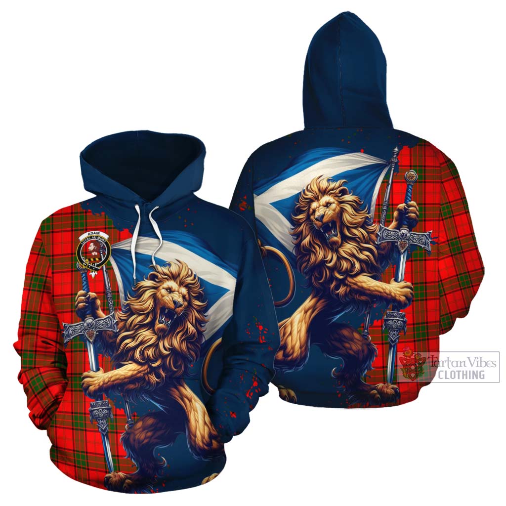 Tartan Vibes Clothing Adair Tartan Family Crest Cotton Hoodie with Scottish Majestic Lion
