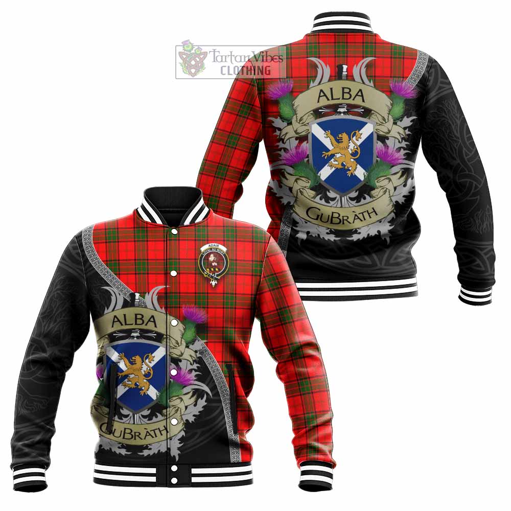 Tartan Vibes Clothing Adair Tartan Family Crest Baseball Jacket Lion Rampant Royal Thistle Shield Celtic Inspired