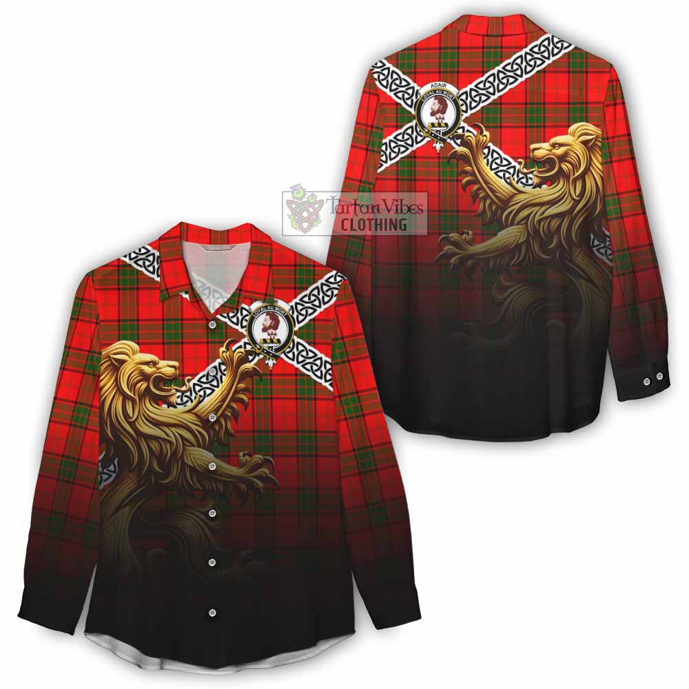 Tartan Vibes Clothing Adair Crest Tartan Women's Casual Shirt with Golden Lion Emblem Celtic Style
