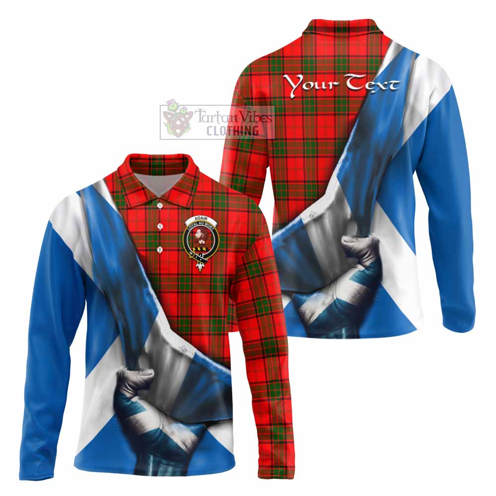 Tartan Vibes Clothing Adair Tartan Long Sleeve Polo Shirt with Family Crest Scotland Patriotic Style