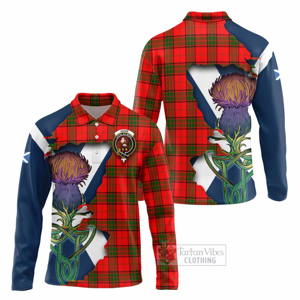 Tartan Vibes Clothing Adair Tartan Family Crest Long Sleeve Polo Shirt Scottish Thistle Celtic Inspired