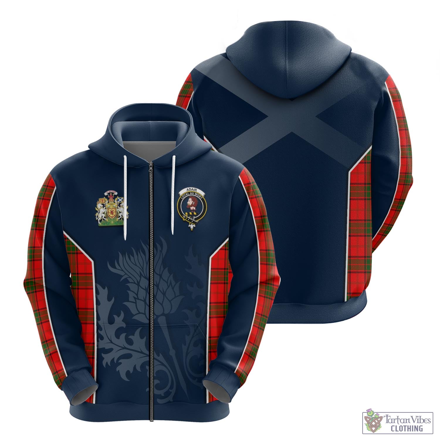 Tartan Vibes Clothing Adair Tartan Hoodie with Family Crest and Scottish Thistle Vibes Sport Style