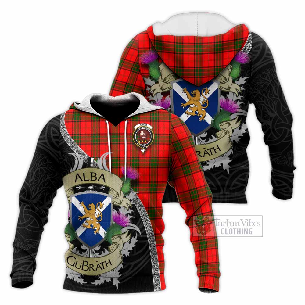 Tartan Vibes Clothing Adair Tartan Family Crest Knitted Hoodie Lion Rampant Royal Thistle Shield Celtic Inspired