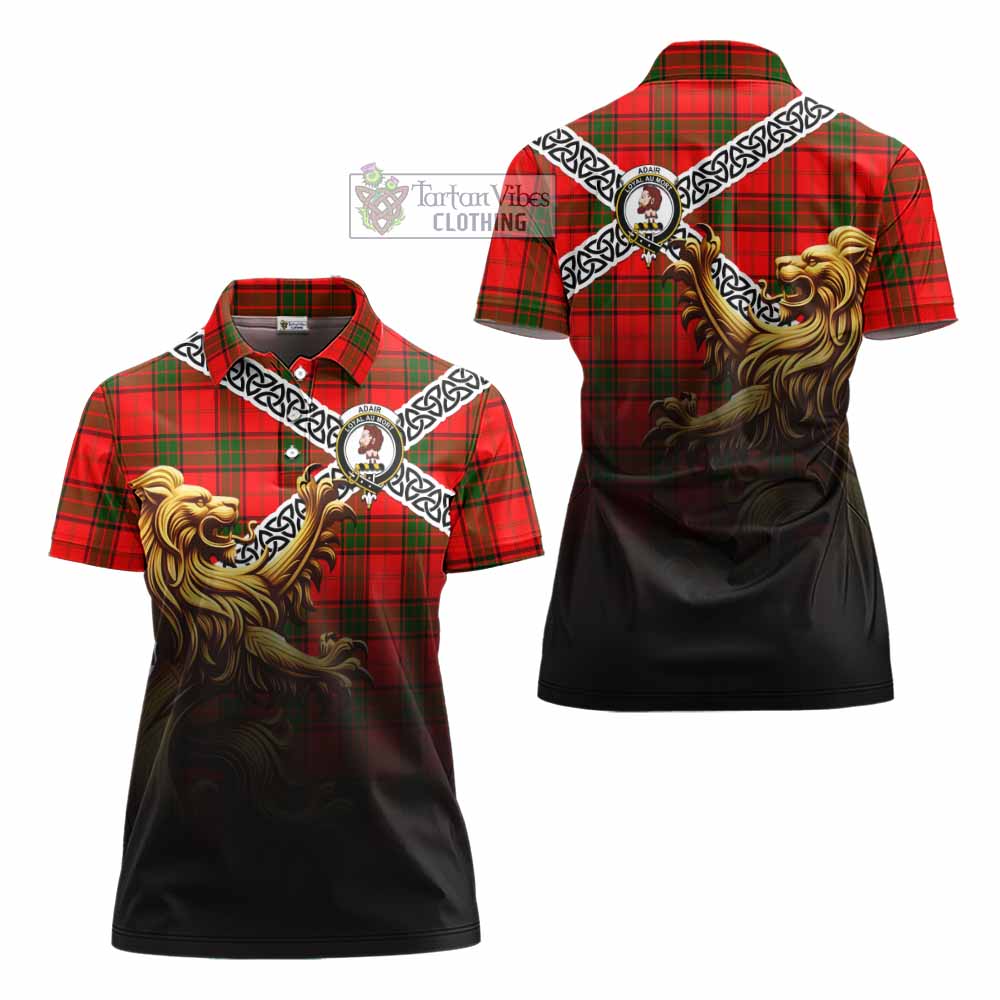Tartan Vibes Clothing Adair Crest Tartan Women's Polo Shirt with Golden Lion Emblem Celtic Style