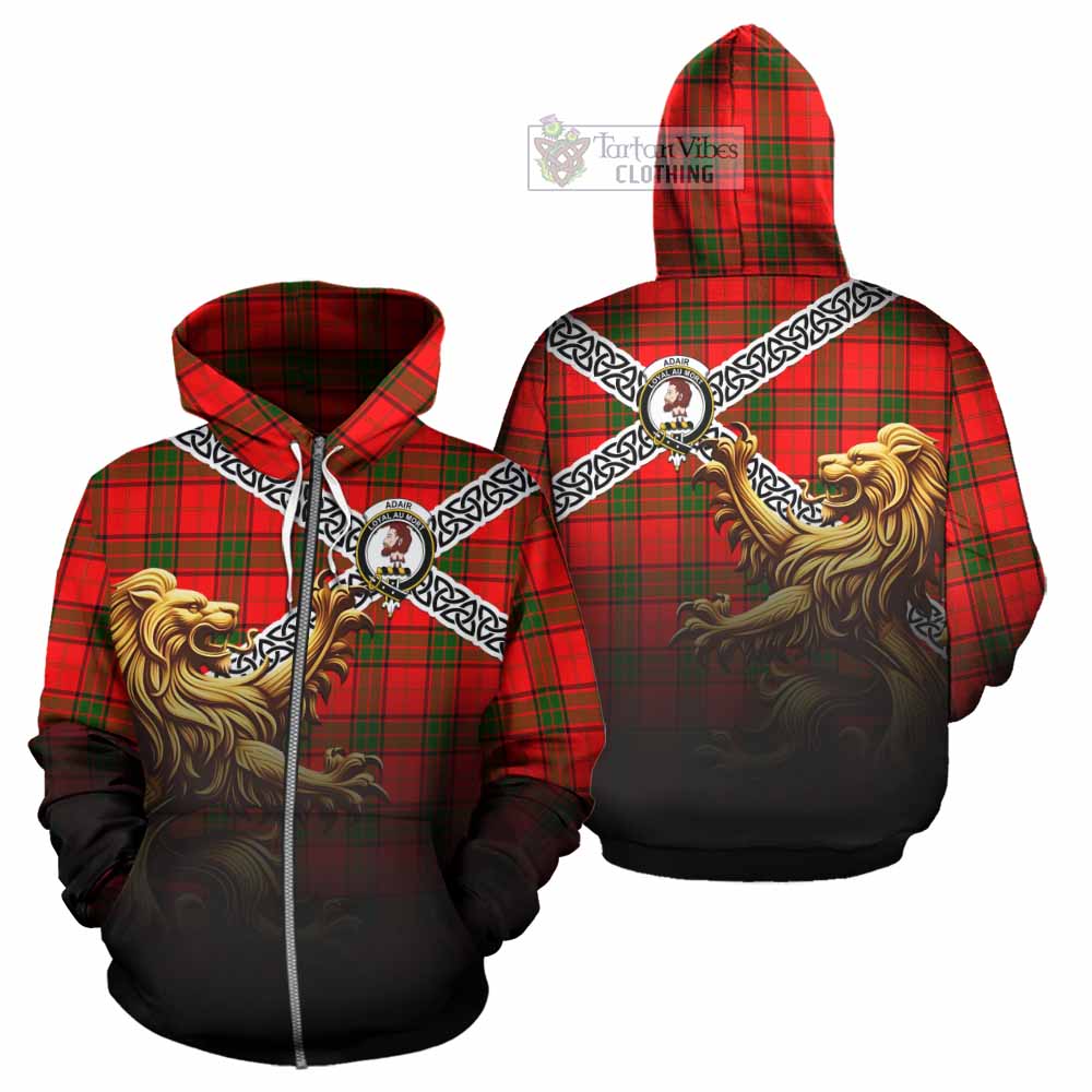 Tartan Vibes Clothing Adair Crest Tartan Hoodie with Golden Lion Emblem Celtic Style