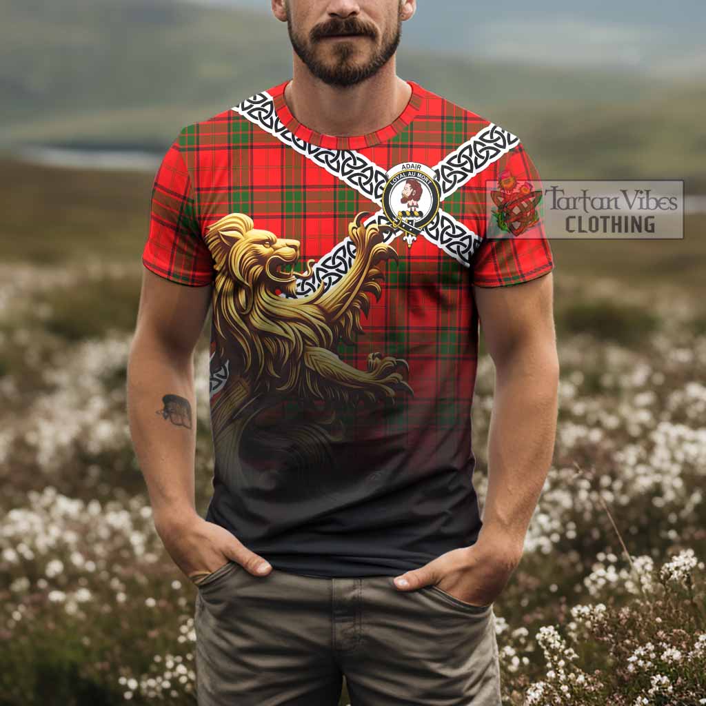 Tartan Vibes Clothing Adair Crest Tartan T-Shirt with Golden Lion Emblem Celtic Style