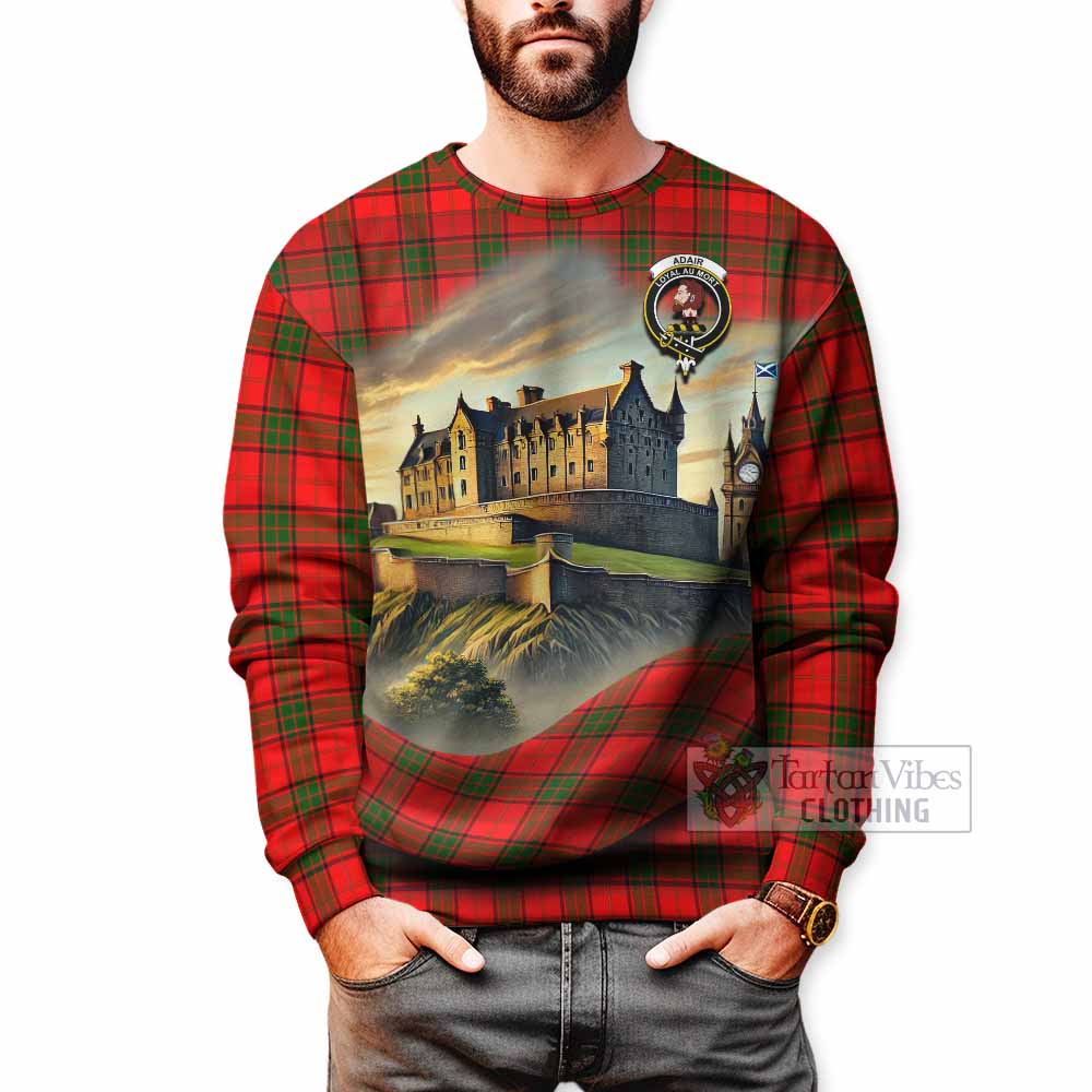 Tartan Vibes Clothing Adair Tartan Family Crest Sweatshirt with Scottish Ancient Castle Style
