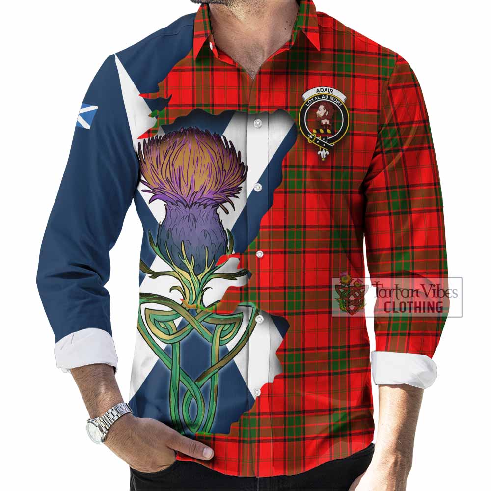 Tartan Vibes Clothing Adair Tartan Family Crest Long Sleeve Button Shirt Scottish Thistle Celtic Inspired