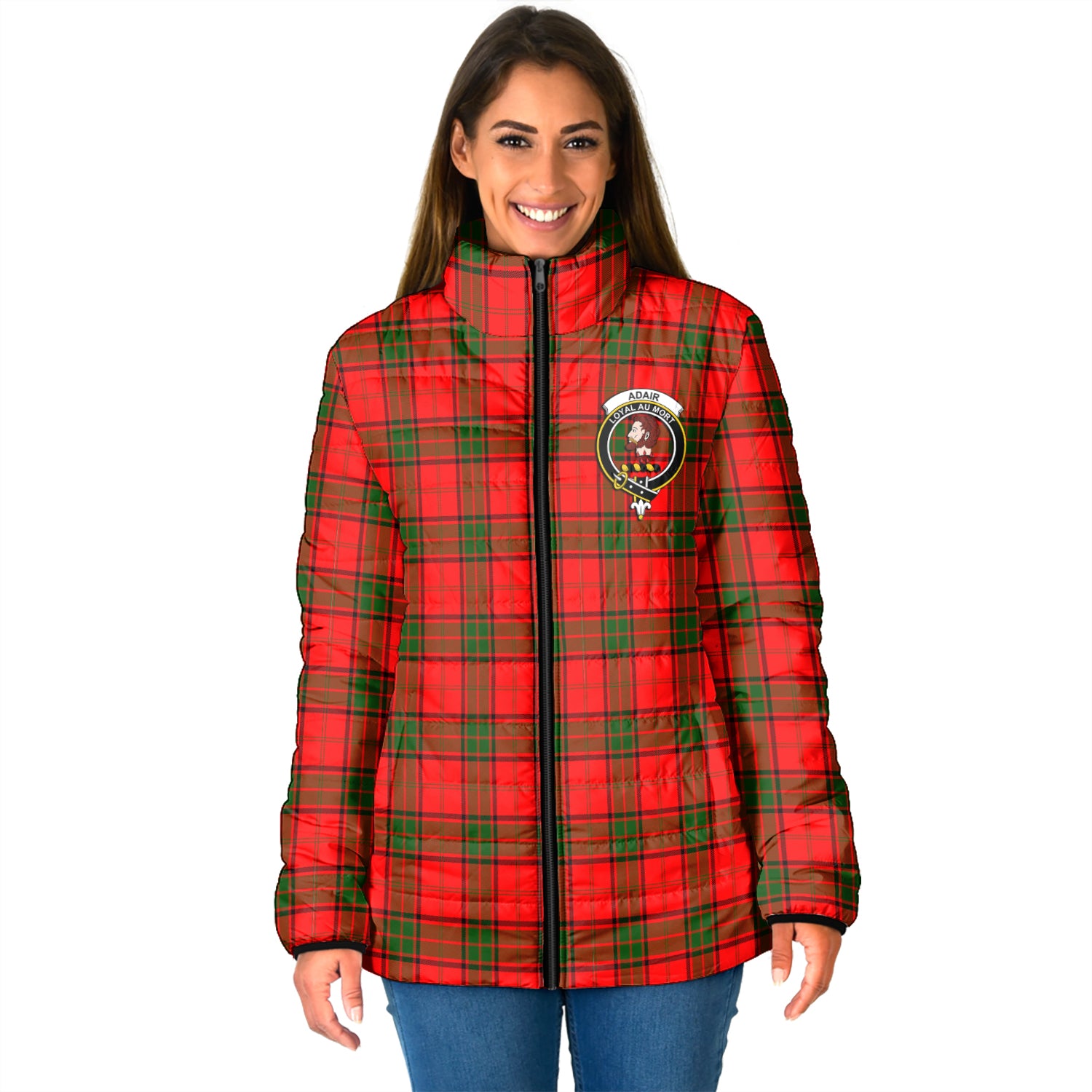Adair Tartan Padded Jacket with Family Crest - Tartan Vibes Clothing