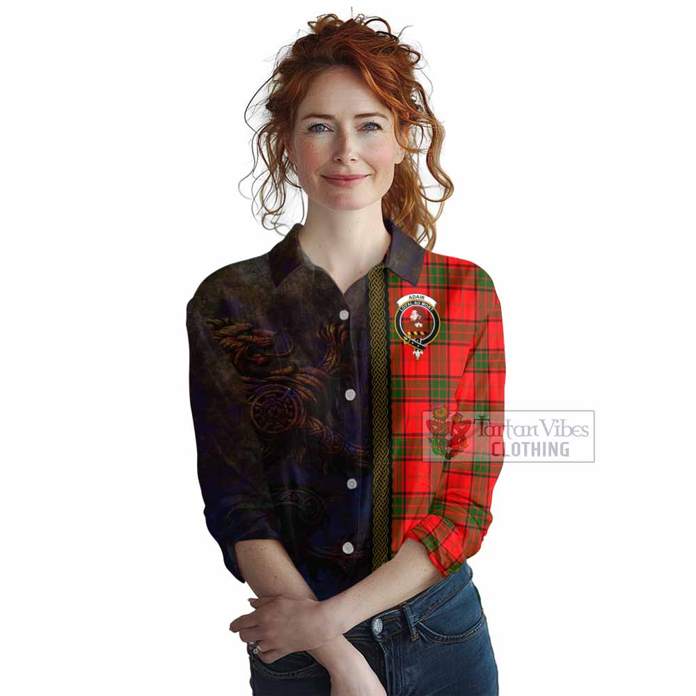 Tartan Vibes Clothing Adair Tartan Family Crest Women's Casual Shirt Alba Gu Brath Be Brave Lion Ancient Style