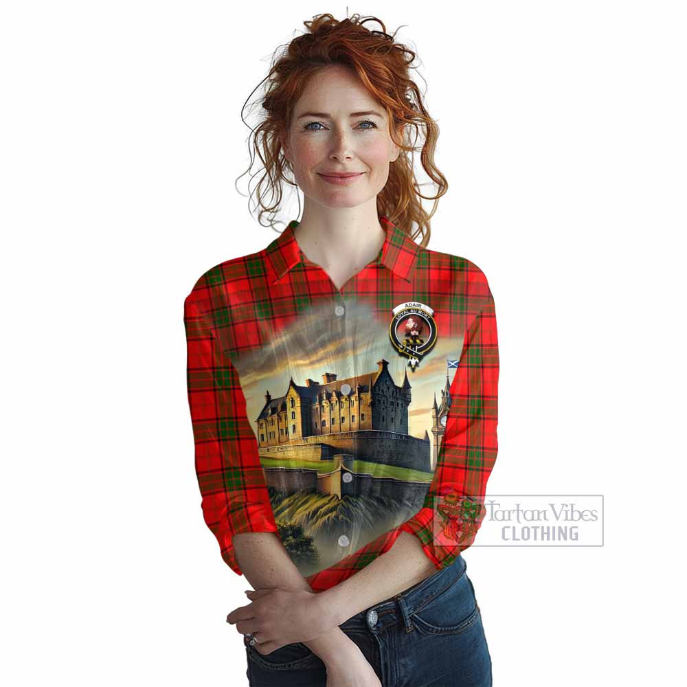 Tartan Vibes Clothing Adair Tartan Family Crest Women's Casual Shirt with Scottish Ancient Castle Style
