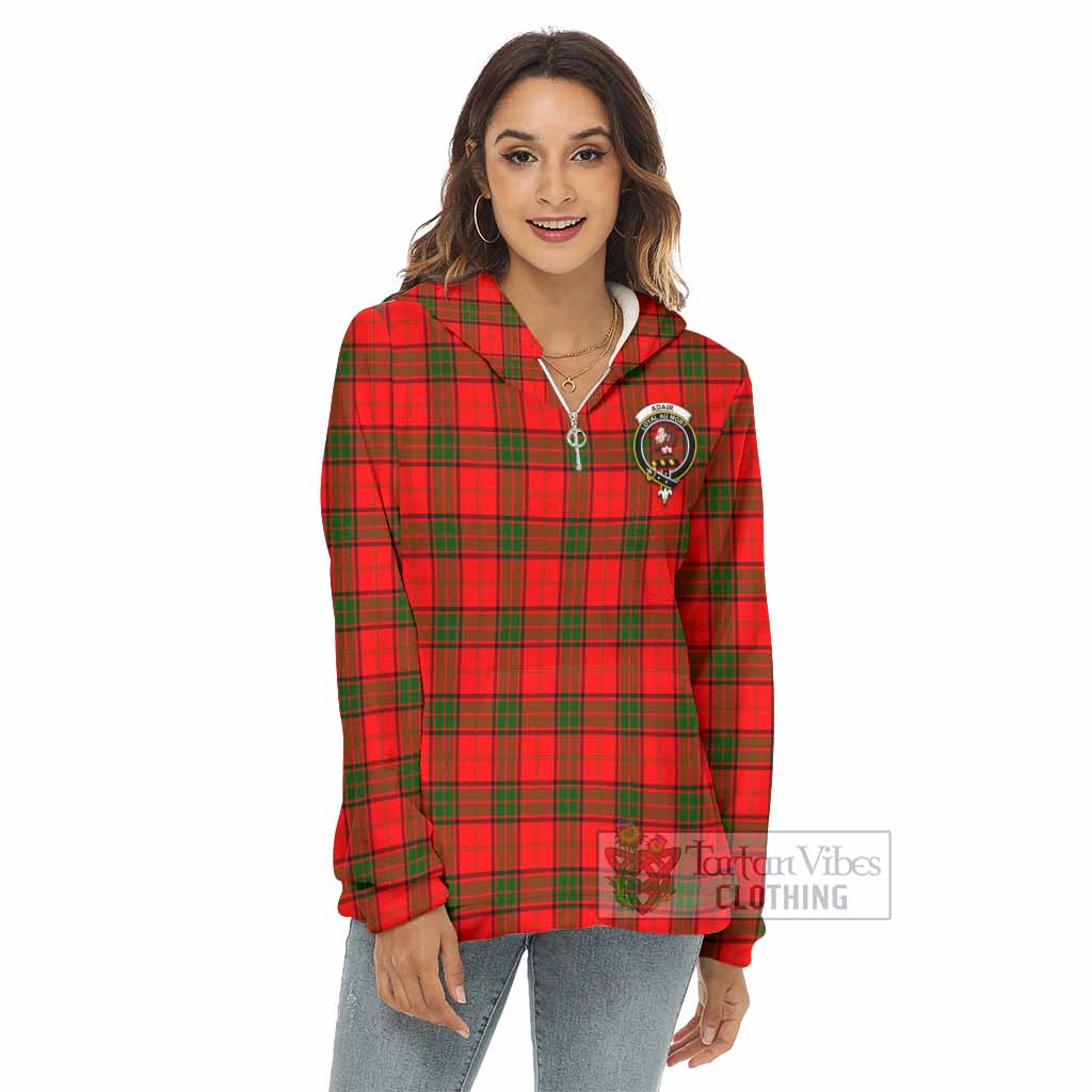 Tartan Vibes Clothing Adair Tartan Crest Women's Borg  Half Zip Fleece Hoodie