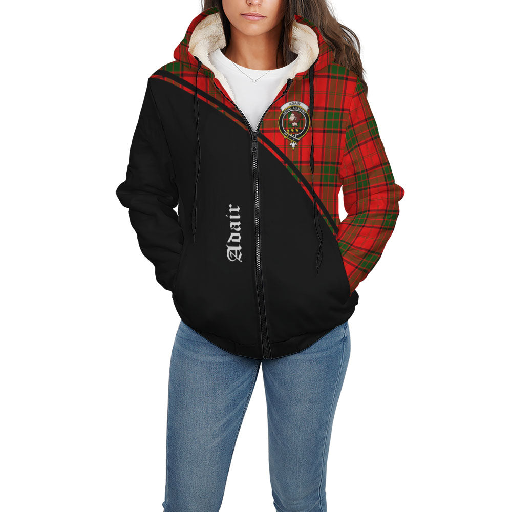 Adair Tartan Sherpa Hoodie with Family Crest Curve Style - Tartanvibesclothing