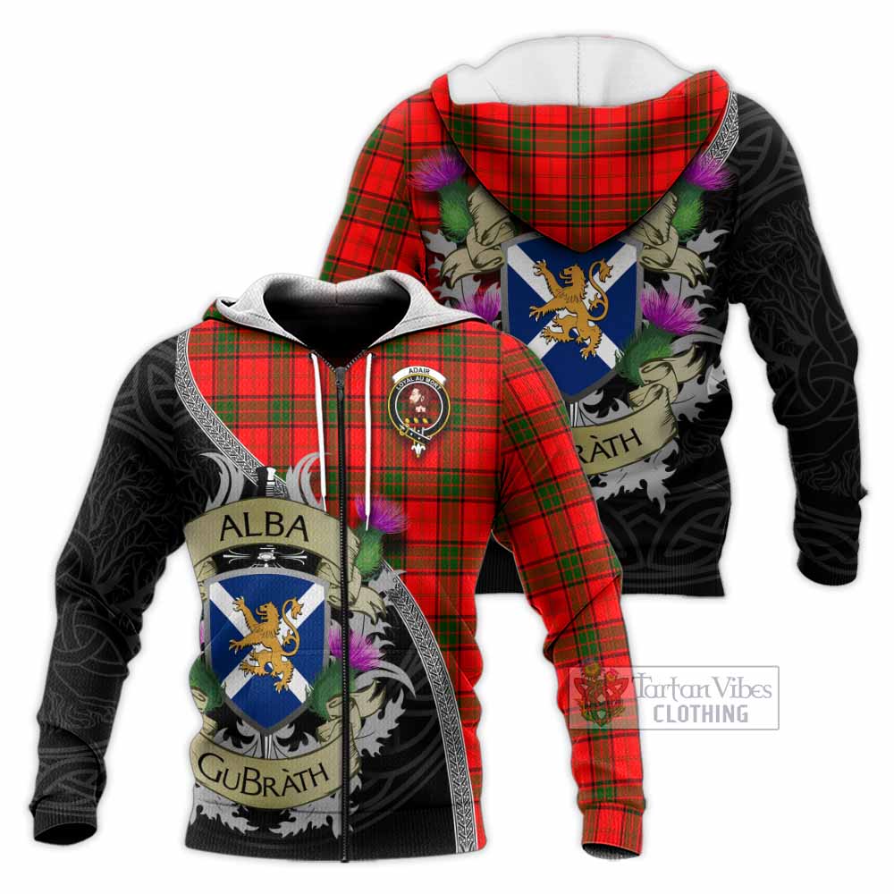 Tartan Vibes Clothing Adair Tartan Family Crest Knitted Hoodie Lion Rampant Royal Thistle Shield Celtic Inspired