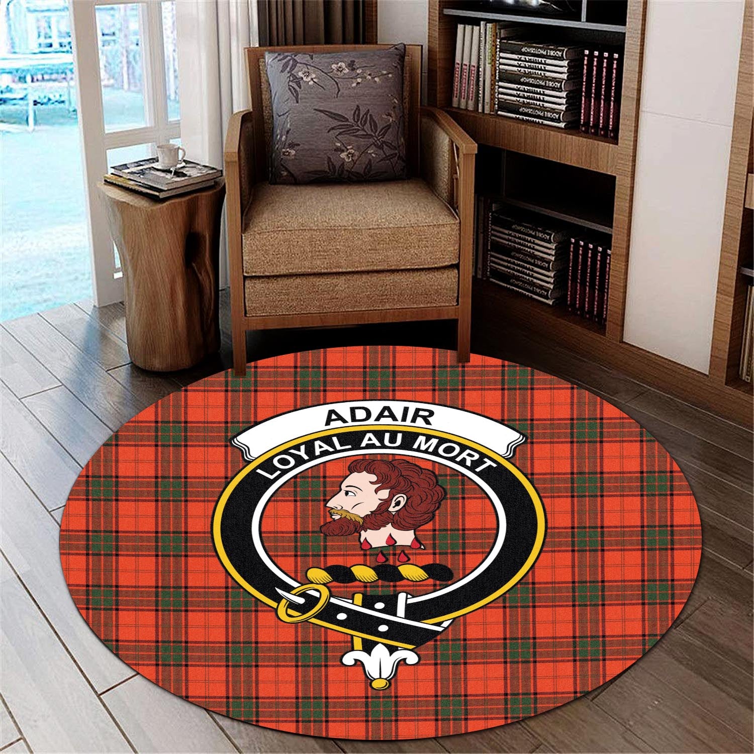 Adair Tartan Round Rug with Family Crest - Tartanvibesclothing
