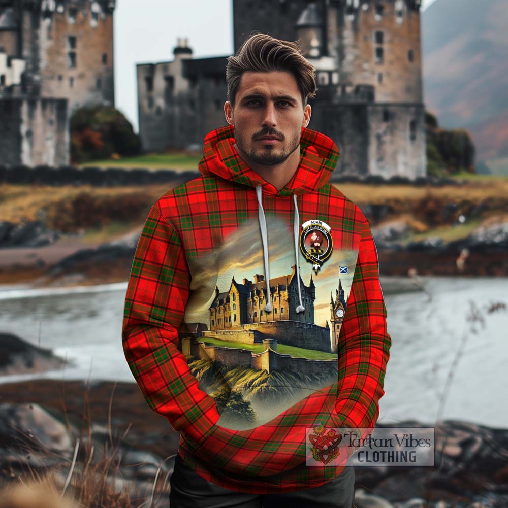 Tartan Vibes Clothing Adair Tartan Family Crest Cotton Hoodie with Scottish Ancient Castle Style