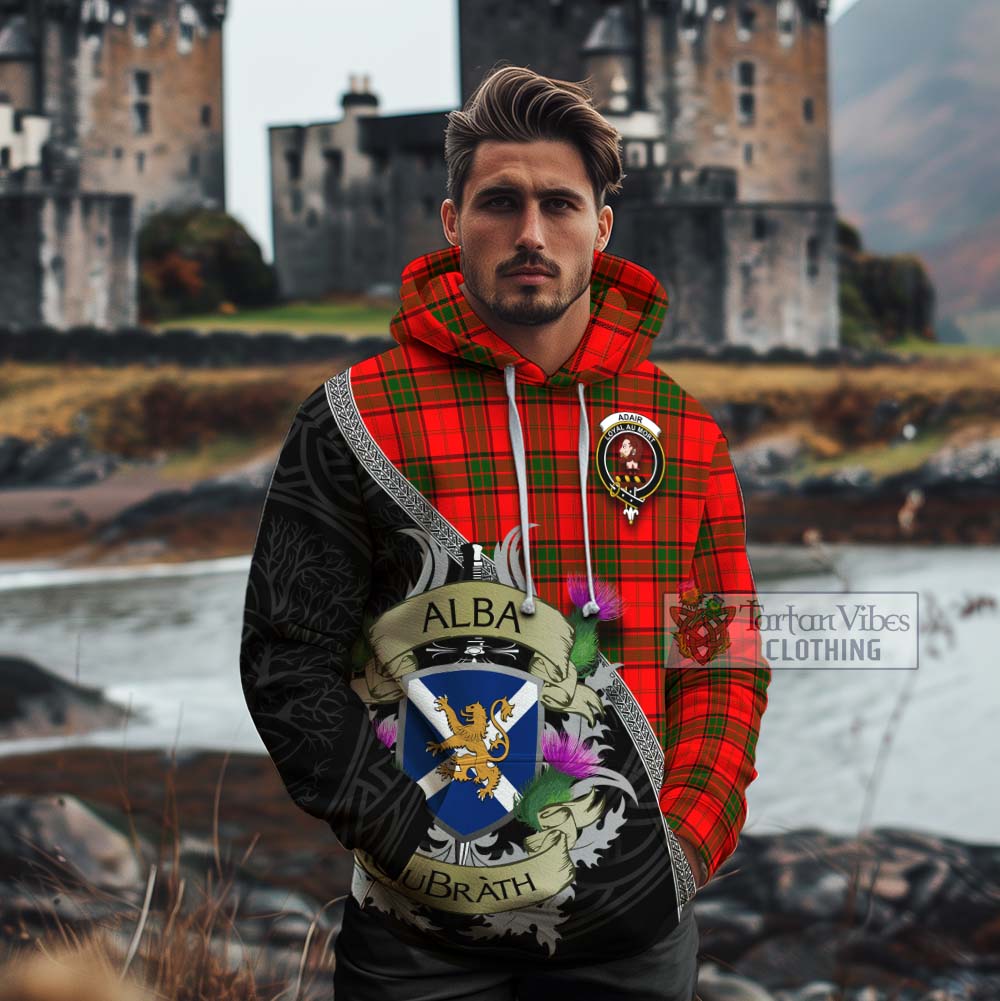 Tartan Vibes Clothing Adair Tartan Family Crest Cotton Hoodie Lion Rampant Royal Thistle Shield Celtic Inspired