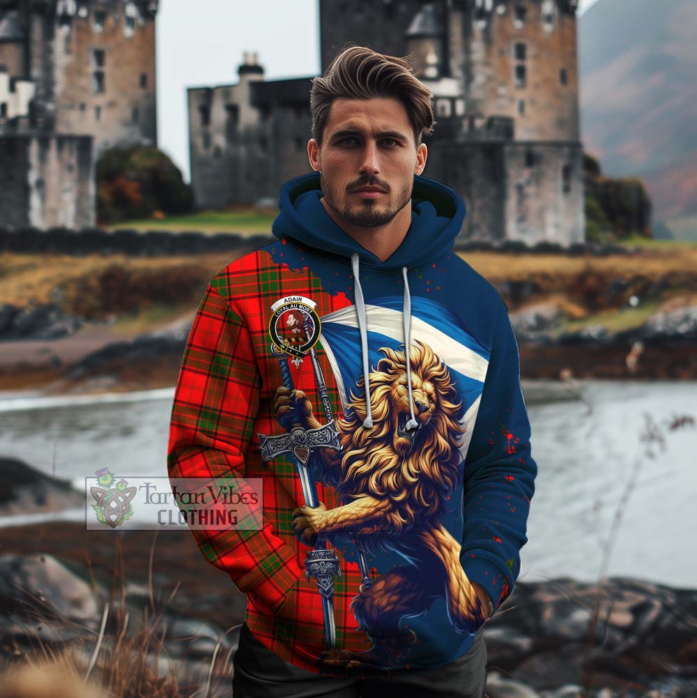 Tartan Vibes Clothing Adair Tartan Family Crest Cotton Hoodie with Scottish Majestic Lion