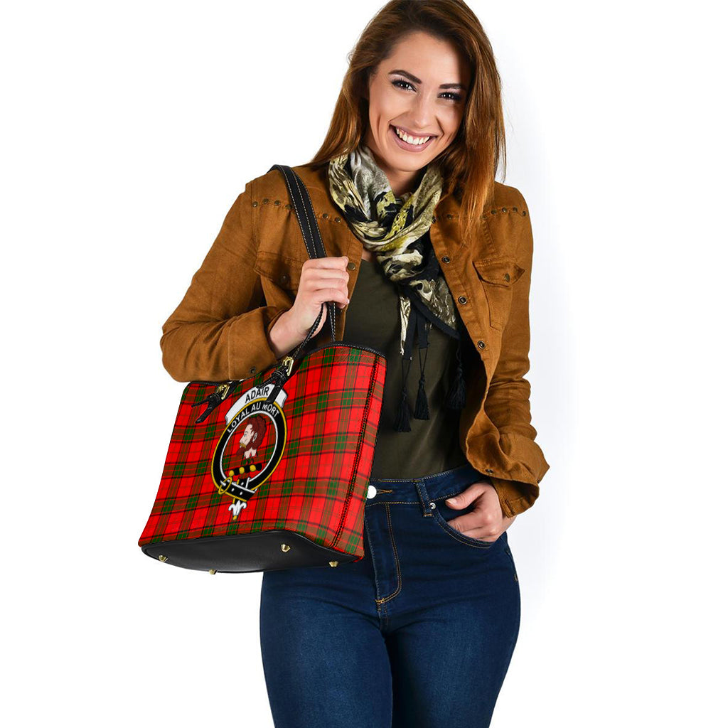 Adair Tartan Leather Tote Bag with Family Crest - Tartanvibesclothing
