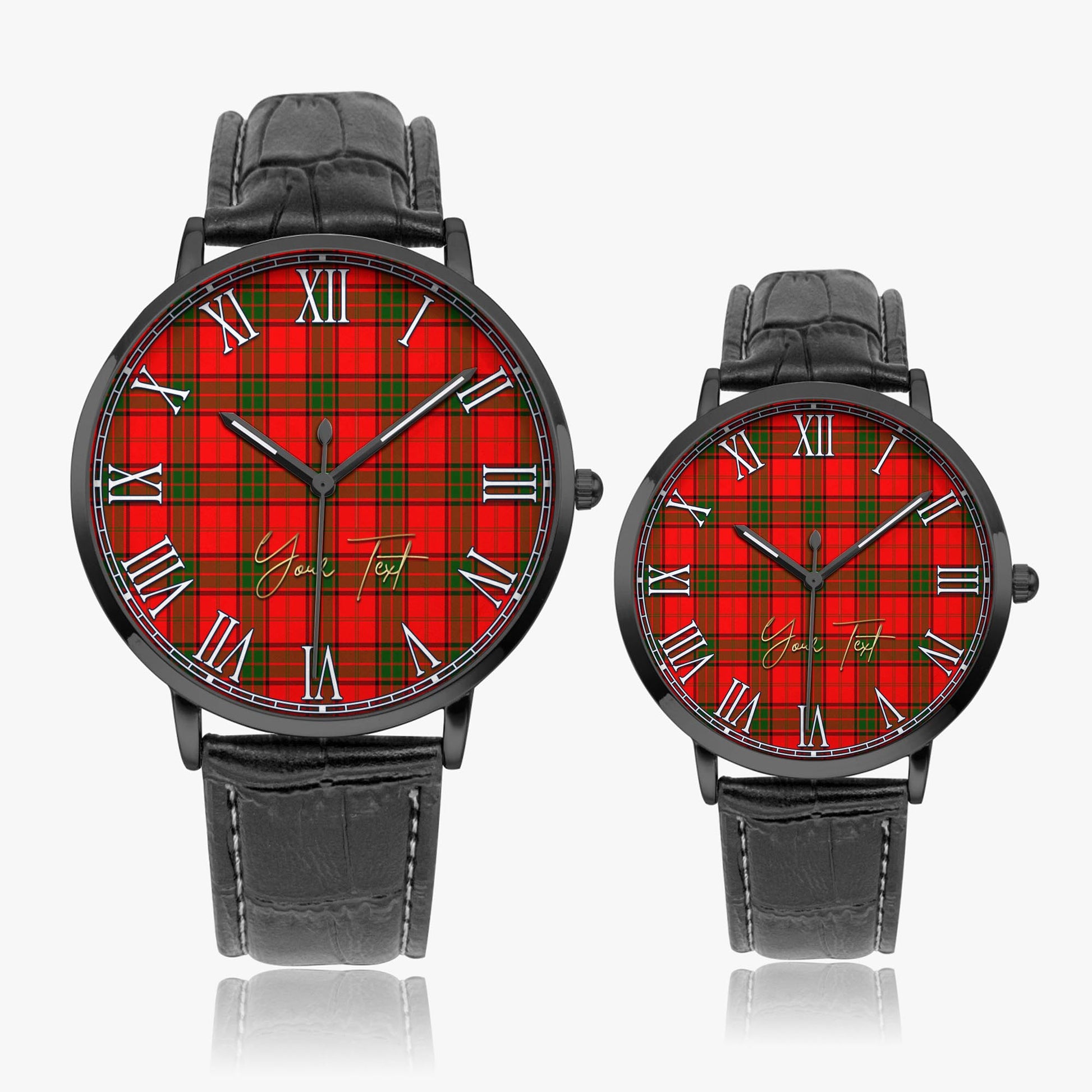 Adair Tartan Personalized Your Text Leather Trap Quartz Watch Ultra Thin Black Case With Black Leather Strap - Tartanvibesclothing