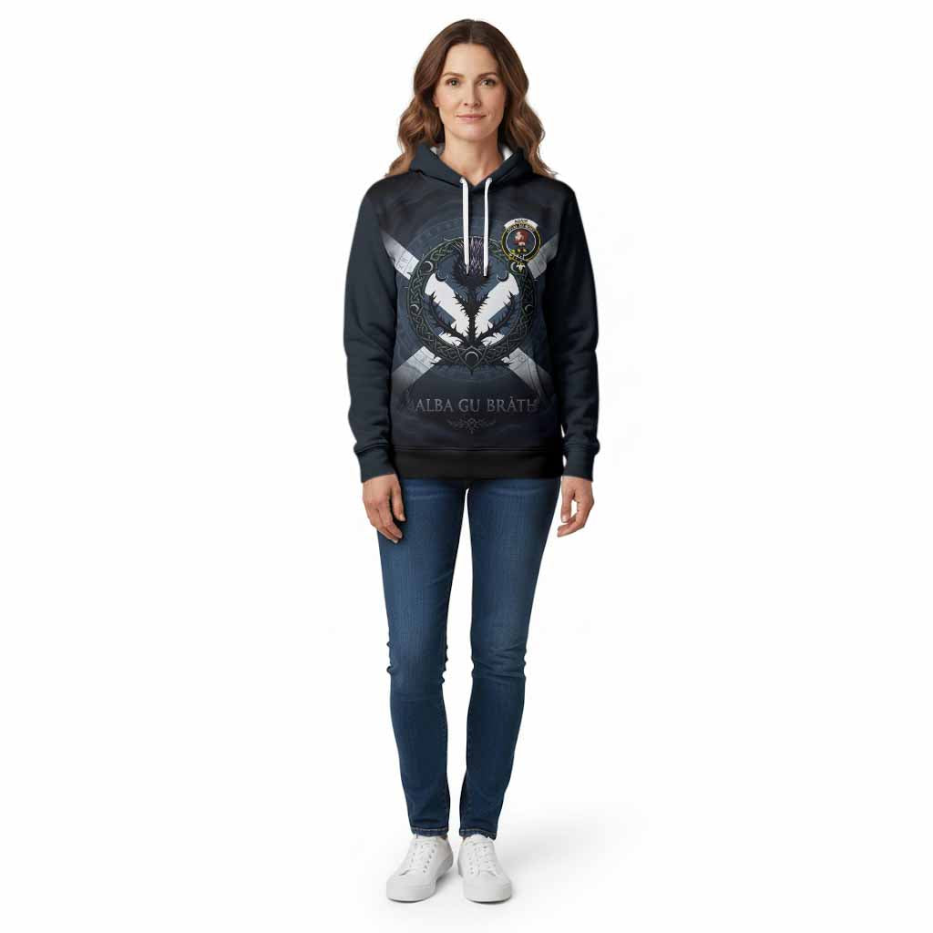 Adair Clan Crest Cotton Hoodie with Celtic Knot Thistle and Saltire