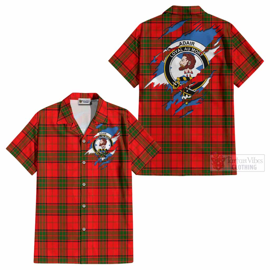 Adair Clan Crest In Me Tartan Cotton Hawaiian Shirt Scotland Flag Style