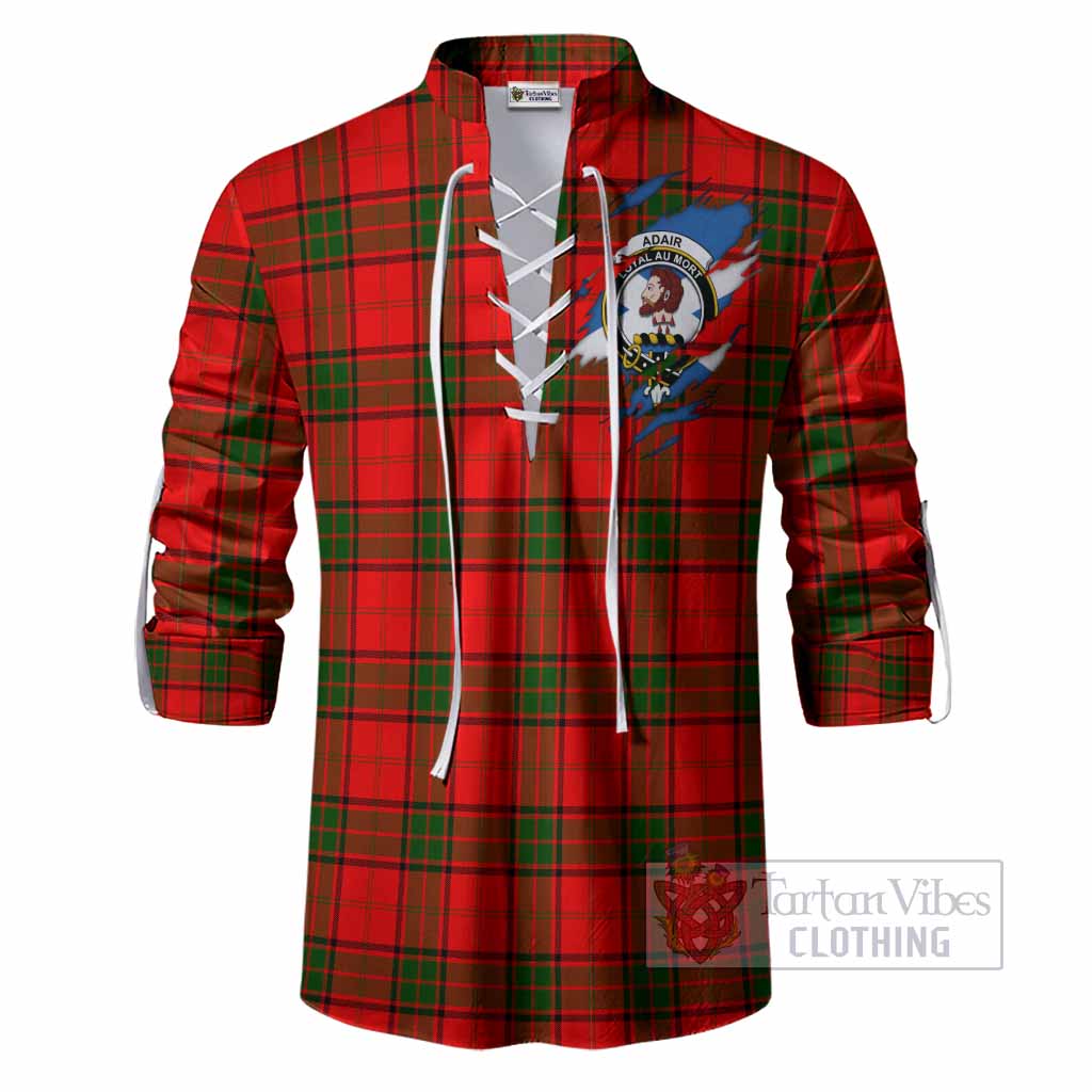 Adair Clan Crest In Me Tartan Ghillie Shirt Scotland Flag Style