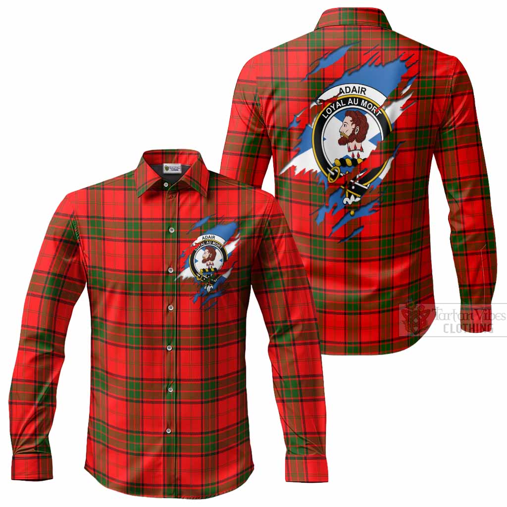 Adair Clan Crest In Me Tartan Long Sleeve Button Shirts Scotland Flag Style