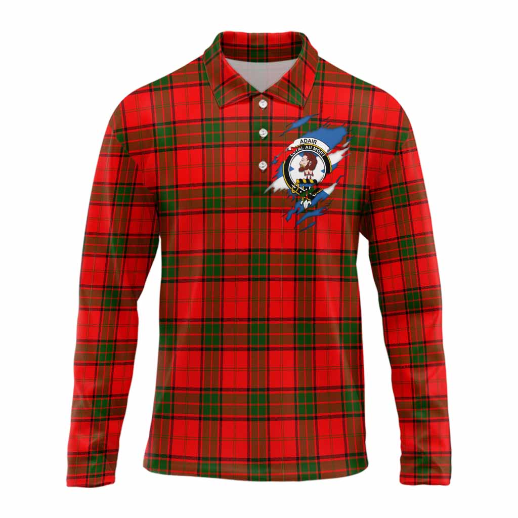 Adair Clan Crest In Me Tartan Long Sleeve Polo Shirt Scotland Flag Style