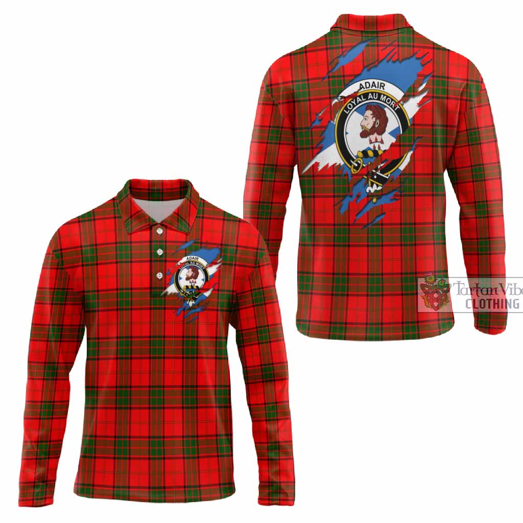 Adair Clan Crest In Me Tartan Long Sleeve Polo Shirt Scotland Flag Style