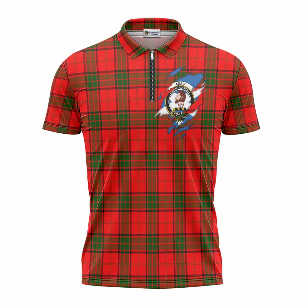 Adair Clan Crest In Me Tartan Zipper Polo Shirt Scotland Flag Style