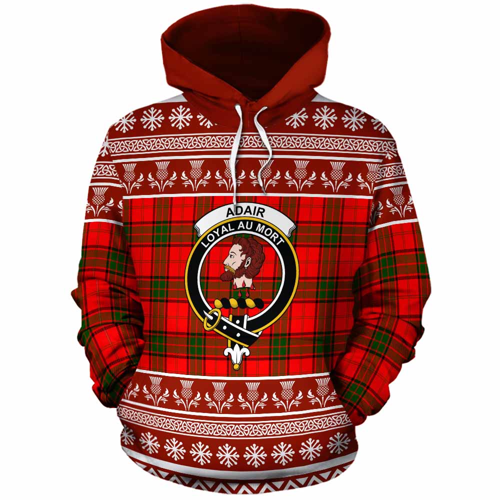 Adair Clan Tartan Christmas Cotton Hoodie with Family Crest - Tartan Vibes Clothing